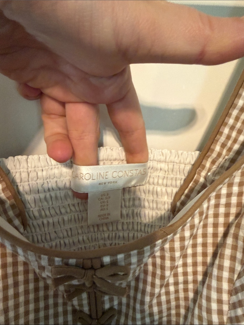 Caroline Constas Cottagecore Beige & White Gingham Maxi Dress with Front Bows - Picture 2 of 11